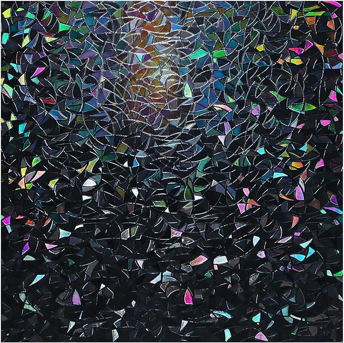 rabbitgoo Window Privacy Film Rainbow Film Decorative Window Sticker, 3D Static Stained Glass Cling Tint for Home Heat Control Non-Adhesive, Black, 23.6 x 78.7 inches, 23.6" x 78.5"