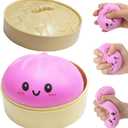 Dumpling Squishy, Glitter Dumpling Mystery Box, Colorful Dumplings Stress Balls Fidget Sensory , Stocking Stuffers with Food Steamer Stretchy Desk (Pink)
