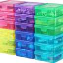 18 Pack Small Colored Plastic Hobby Art Craft Organizer, Mini Plastic Storage Containers with Latching Lid, for Pencil Box, Lego, Crayon (Colorful)