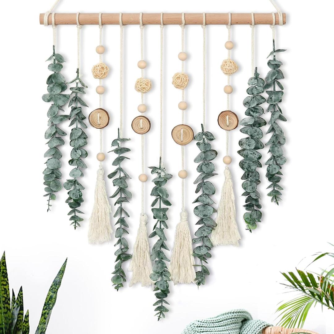 KHOYIME Artificial Eucalyptus Wall Hanging Faux Greenery Decor with Fake Eucalyptus Stems Plants Wooden Stick Wicker Balls Boho Chic Bohemian Home Wall Art for Nursery Living Room Bedroom Bathroom KHOYIME Artificial Eucalyptus Wall Hanging Faux Greenery Decor with Fake Eucalyptus Stems Plants Wooden Stick Wicker Balls Boho Chic Bohemian Home Wall Art for Nursery Living Room Bedroom Bathroom