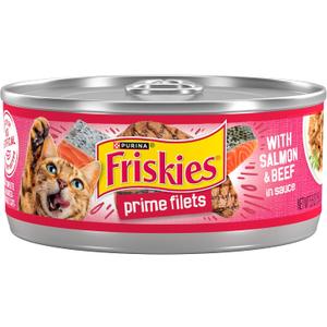 Purina Friskies Prime Filets With Salmon and Beef in Sauce High Protein Wet Cat Food - (Pack of 23) 5.5 oz. Cans EXP: 12/2027 