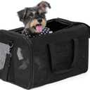 Conlun Dog Carrier Soft Sided, Large Cat Carrier with Inner Safety Leash, Pet Transport Carrier for Large Cats and Medium Dogs up to 20 Lbs, Collapsible Travel Puppy Carrier Bag -Black L