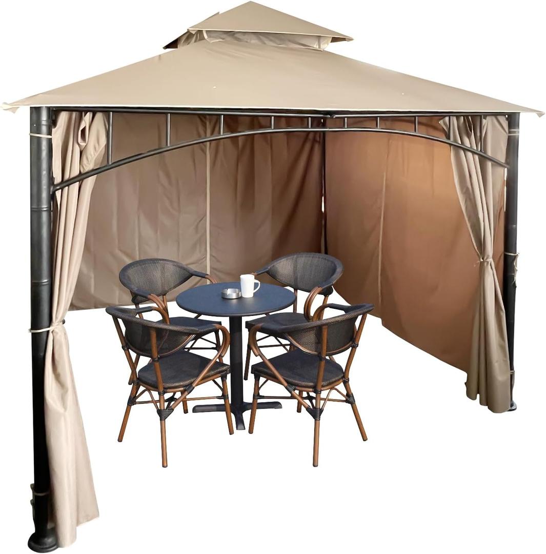 Gazebo Universal Replacement Canopy 10'x10'Curtain 3-Panel Side Wall Only Sunshade (Khaki)