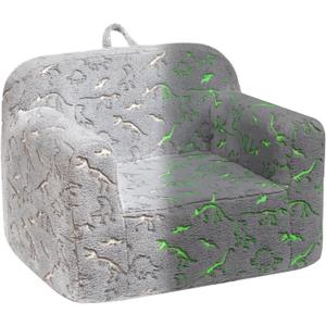 ALIMORDEN Kids Ultra-Soft Snuggle Foam Filled Chair, Glow-in-The-Dark Dinosaurs Fossil Pattern Toddler Cuddly Sherpa Reading Couch for Boys and Girls