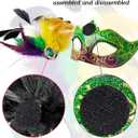 2 x MYSEUNI 2025 Masquerade Mask for Women with Feathers - Venetian Masquerade Mask for Carnival Ball, Mardi Gras, Prom