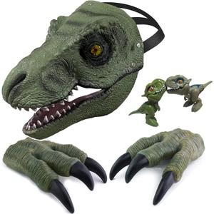 Dinosaur Mask with Movable Jaw and 2 Claws - Latex Costume Party Toy