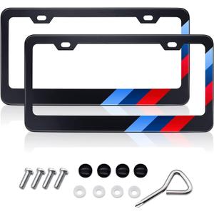 2PCS Matte License Plate Frames fit for BMW Aluminum Alloy 3 Color License Plate Cover Holder fit for All BMW License Plates Universal License Plate Covers Accessories for Front and Rear Car Tags