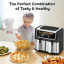 Simple Deluxe 9.5-Qt Dual Basket Air Fryer, 10-in-1 Digital Preset 1700W Airfryer, Sync Cook, Independent Temp Control, Shake Reminder, Nonstick Basket, Black