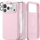 GONEZ Magnetic for iPhone 17 Pro Case, Compatible with MagSafe, [Screen Protector + Camera Lens Protector], Liquid Silicone Anti-Scratch Shockproof Protective Phone Case 6.3 inch, Pastel Pink