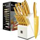 ZHANG XIAO QUAN Gold Knife Set with White Block, High Carbon Stainless Steel Knife Set, Razor-Sharp and Durable, Hundreds of Years of Masterful(15Pcs)