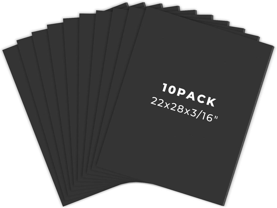 Golden State Art, 10 Pack Black Foam Board 22x28, 3/16 Thick Acid Free Foam Core Poster Board