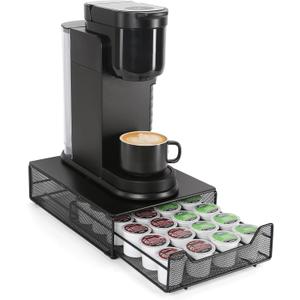 Compact Coffee Pod Holder Storage Drawer for K cup, Coffee Capsules Organizer, 24 Pod Capacity, Countertop Organizer, 13"L x 9.25" W x 2.75"H, Black, Ideal for Small Space Counters