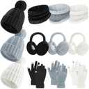12 Pcs Womens Winter Set Beanie Hat Neck Warmer Touchscreen Gloves Earmuffs, Warm & Comfort Cold Weather Gifts for Women (Black,White,Gray)