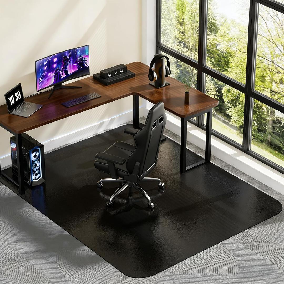 Office Chair Mat for Carpet 48x 60, Heavy Duty Desk Chair Mat for Low Pile Carpet with Cleats, Black Plastic Floor Mat for Gaming Chair, Smooth Rolling Carpet Chair Mat Protector