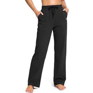 SANTINY 31"/33"/35" Women's Tall Cotton Sweatspants Yoga Lounge Casual Pants Open Bottom Sweat Pants for Women with Pockets (Large, Black)