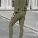 CHICME 2 Piece Lounge Outfit Long Sleeve Knit Pullover Tops Drawstring Pants Set Tracksuit Sweatsuit (Small, C-army Green)