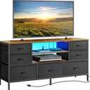 Huuger TV Stand Dresser with Power Outlets and LED Lights, 7 Drawers, 47 Inch Console, Rustic Brown and Black