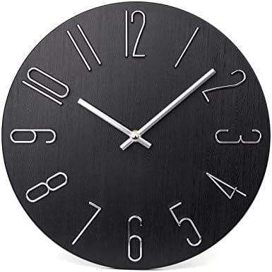 jomparis Wall Clock 12" Silent Non-Ticking Modern Style Wooden Wall Clocks Decorative for Office Home Bedroom School (Black)