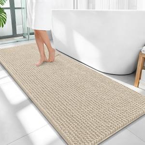 OLANLY Thick Bathroom Runner Rugs 59x24, Extra Soft Absorbent Chenille Bath Rugs, Rubber Backing, Machine Wash Dry, Long Bath Mats for Bathroom Floor, Tub and Shower, Home Decor Accessories, Sand