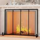 Fire Beauty Flat Panel Fireplace Screen Spark Guard Wrought Metal Gate Cover for Home, Decorative Mesh Fire Place Safety Fence,Baby Safe Spark Guard Protector, 35"L x 28"H
