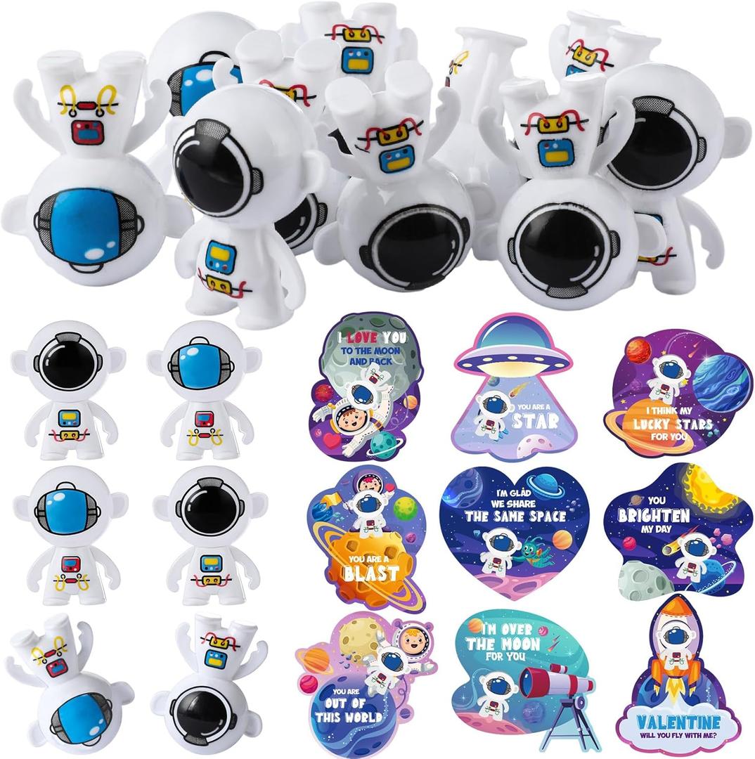 Pasimy 36 Sets Valentines Toys with Cards for Classroom Outer Space Tumbler Bulk Mini Astronaut Exchange Gifts Novelty Planets Solar System Party Favors for School Prizes Birthday Bag Filler Stuffer