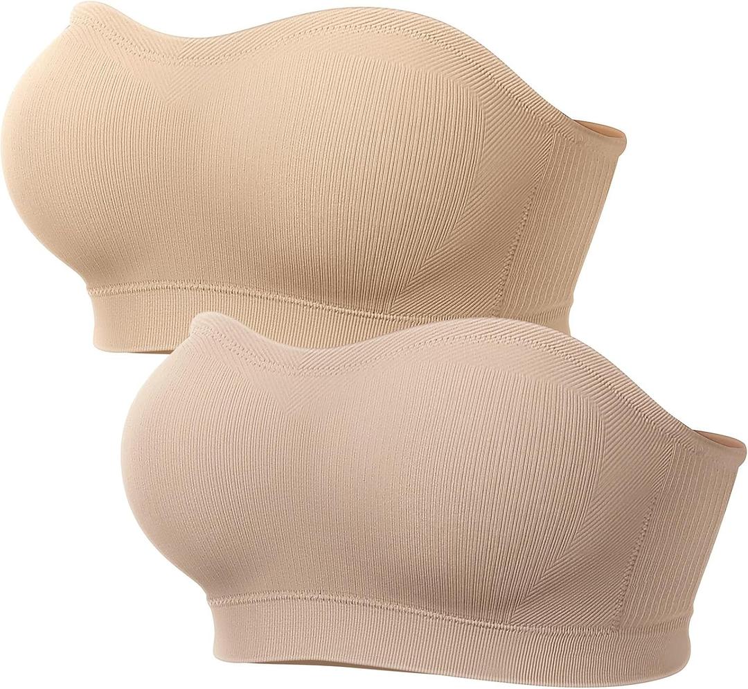 LetsJoli Push Up Strapless Bras for Women Supportive Bandeau Bra Non Slip Wireless No Underwire Padded Tube Bra (Beige, S)