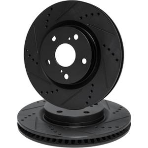 R1 Concepts Front Brakes and Rotors| Front Drilled Slotted Brake Rotors| Front Disc Brake Rotors| Fits 2004-2008 Acura TL