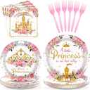 Grencian 96Pcs Princess Baby Shower Birthday Party Decorations A Little Princess is on Her Way Paper Plates and Napkins Castle Themed Birthday Tableware for Girls One Year Old Fairytale Party Supplies