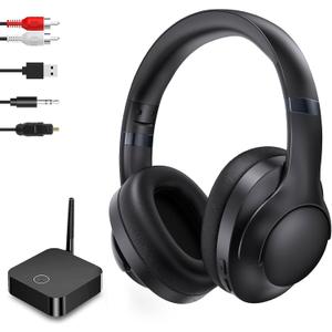 ROSIDA Wireless Headphones for TV Watching with Transmitter, TV Headphones Wireless for Seniors 295FT Range with Optical, AUX, RCA and USB Way, High Volume Control, Long Playtime, No Delay, Black