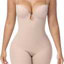 SHAPESHE Backless Strapless Shapewear Bodysuit Plunge Low Back Body Shaper (Beige, XS)
