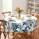 Eikione Round Tablecloth, Summer Tablecloths Polyester Waterproof Stain Wrinkle Free, Indoor and Outdoor Table Cover for Kitchen Party Dining Table (Hydrangea), Size: 60" (Round)