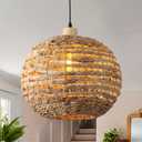 Mgcanyu Boho Pendant Lights Kitchen Island Rattan Lights Fixture for Dining Room 15.8" Hand-Woven Chandelier Weaving Hanging Ceiling Light for Restaurant Living Room Bedroom Foyer Hallway