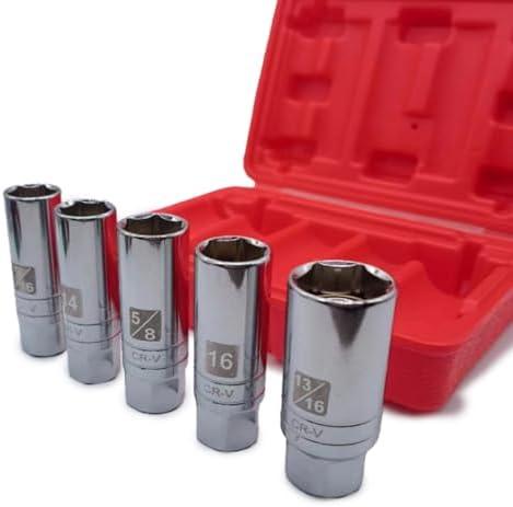 5PCS Magnetic Spark Plug Socket Set, 9/16-inch 5/8-inch and 13/16-inch Sockets 3/8-inch Drive Magnet Retains Spark Plugs and 14mm 16mm Thin Wall Socket (1 Set)