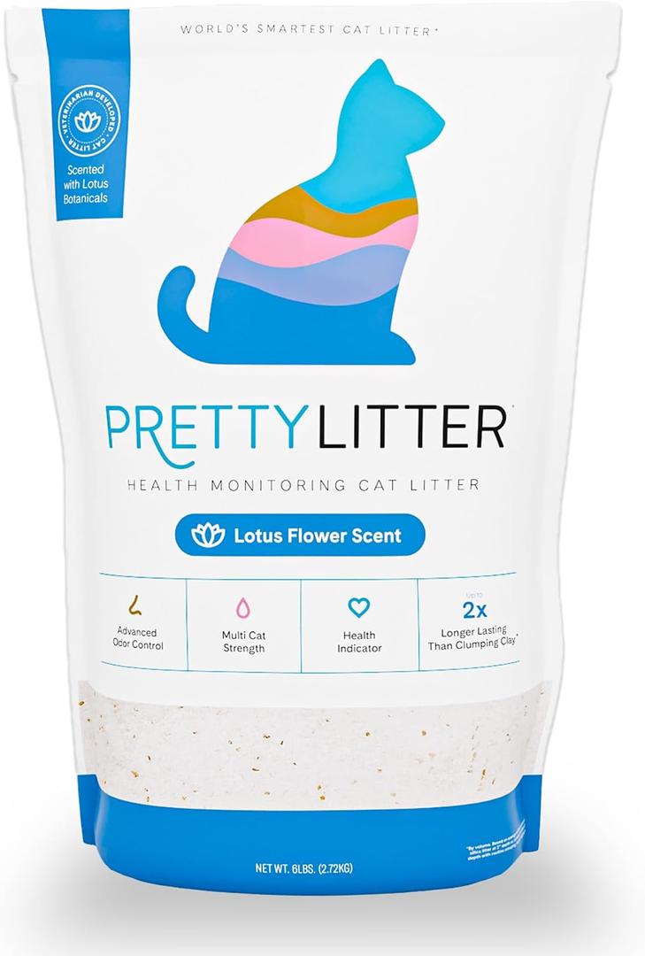 PrettyLitter Health Monitoring Cat Litter (Lotus Flower, Non Clumping) | Lightweight & Low Tracking, Color Changing Silica Gel Crystals, Advanced Odor Control 6 Lbs, Pack of 1 (Up to 1 Month Supply)