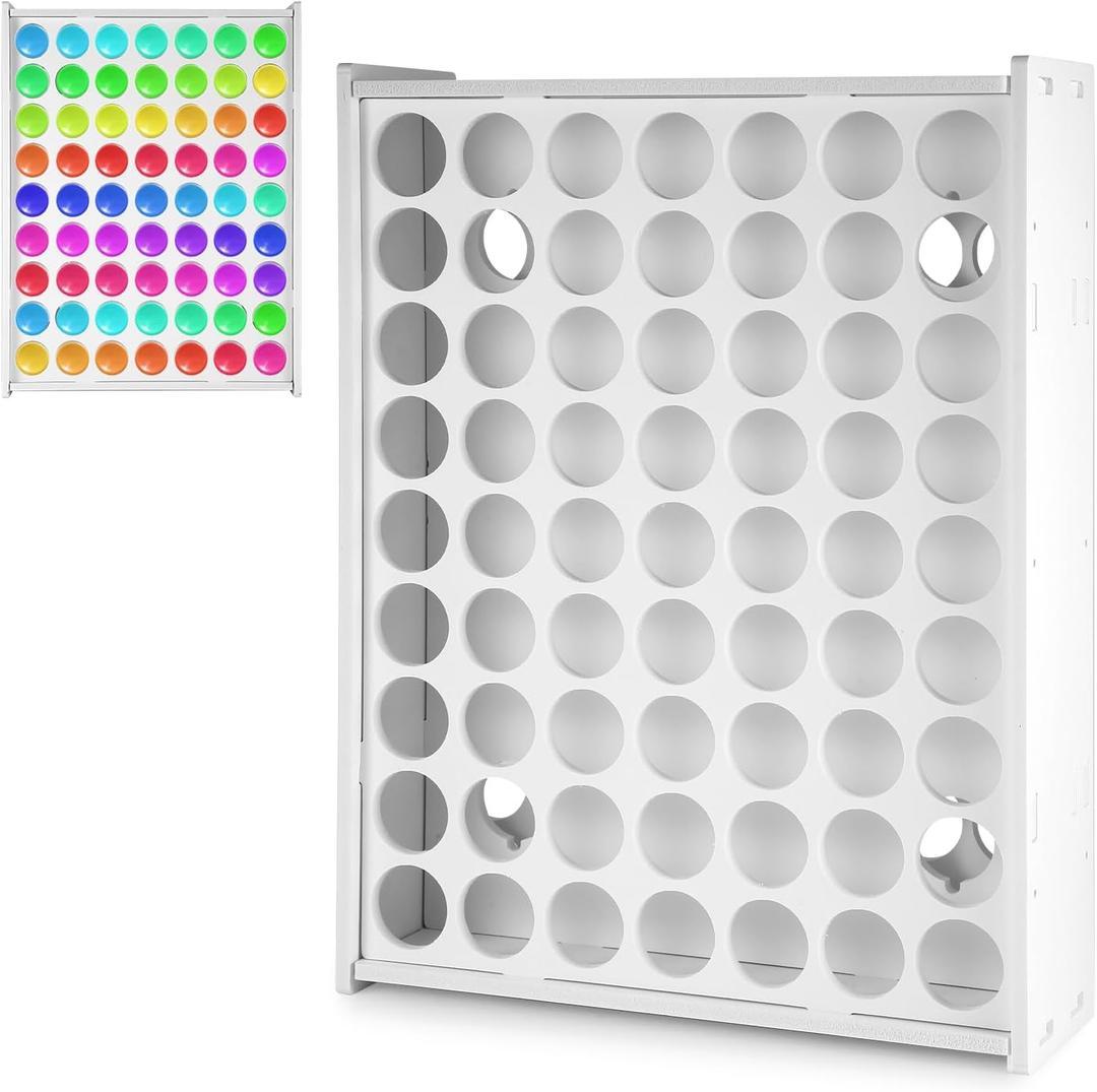 Paint Organizer, 63 Holes Acrylic Paint Storage, Vertical Rack Stand for 2oz Craft Paints, Wall Mounted