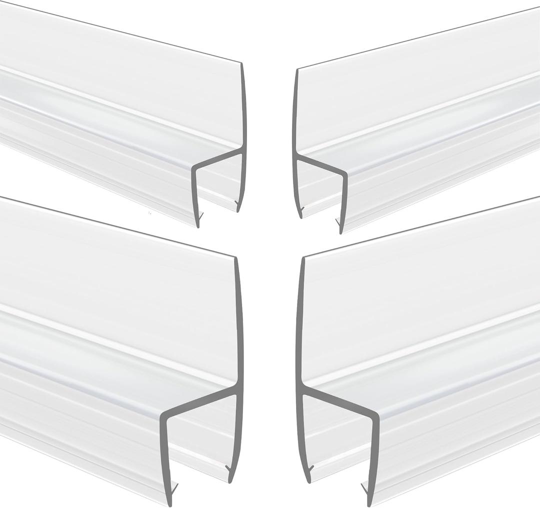 4-Pack Frameless Shower Door Side Seal Strip Shower Door Bottom Seal Shower Door Sweep for 3/8 Inch Thick Glass, Vertical H-Type Glass Door Seal Stop Leaks. (4-Pack x 45" Length)
