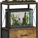 Welfuturer 10 Gallon Aquarium Stand with 2-Tier Shelf Fish Tanks Stand with 2 Drawers Metal Frame Heavy Duty Reptile TurtleTank Stand with Storage for Home Office Fish Tank Accessories Storage, Brown