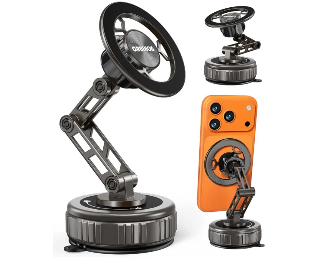Car Phone Holder,3-AXIS Telescopic Arm Magnetic Phone Mount, 360° Rotatable & Adjustable & Foldable Vacuum Suction Phone Stand,Phone Holders for Your Car/Dashboard/Windshield/Gym/Mirror
