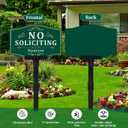 No Soliciting Sign with Stake Yard Sign, 12"x8"/36 inch Height -40-mil Thick Aluminum with Fiberglass Stake, Double-sided printing with UV Protection,With reflective film,Screwless mounting for Lawns and Gardens (Green&White)
