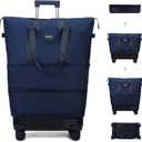 Rolling Duffle Bag with Wheels and Handle, Expandable Foldable Travel Bag - Wheeled Carry On Luggage for Weekend Trips, Large Capacity & Waterproof (Blue)