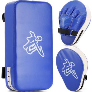WUWEOT Boxing Focus Pads and Taekwondo Pad, 15.5 x 8 Blue, 2-in-1 Punching Mitts Kick Pack Set, Martial Arts MMA Kicking Shield Training for Men Women Gym