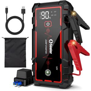 5000A Jump Starter Car Jumper Starter Portable Battery Booster Pack Jump Box with LED Display, LED Light and Jumper Cables(10.0L Gas and 10.0L Diesel)