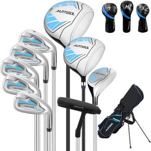 XDriveMax 10 Pieces Golf Clubs Full Set Mens Right Hand,Golf Set Includes Stand Bag with Rain Hood, 1#Driver 3#Wood #5 Hybrid,with 3 Head Covers, 6# 7# 8# 9# PW# Irons and Putter, Blue Men