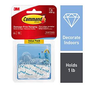 Command Oval Hooks, Indoor Use, 6 hooks, 10 strips, Decorate Damage-Free (17092CLR-6ES)