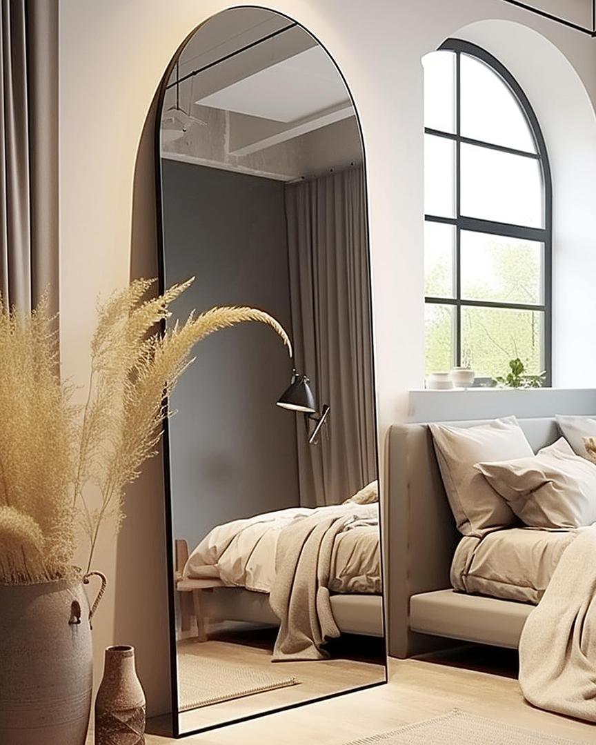 AyeWish Floor Mirror, Oversized Full Length Arched Mirror, Large Standing or Wall Mounted, FreeStanding, 68"26", Aluminum Frame - Black