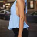 GORGLITTER Women's Tie Backless Babydoll Halter Top Sleeveles sDeep V Neck Peplum Tops (Blue, XL)