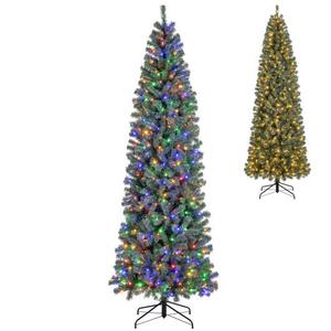 Pre-Lit Blue Artificial Christmas Tree Slim With 9 Lighting Modes-9 Ft