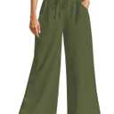 Womens Wide Leg Linen Pants High Waisted Summer Palazzo Pants with Pockets (Green, XS)