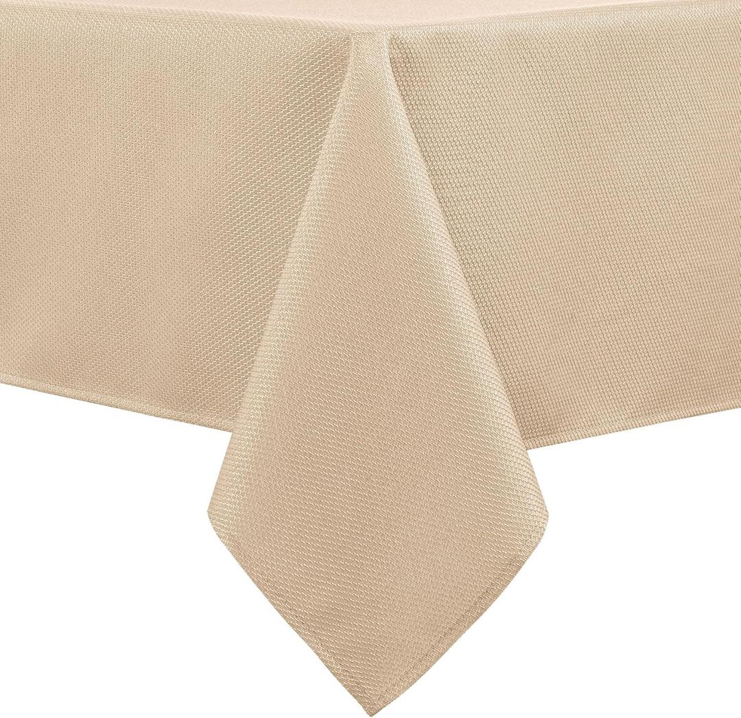 Hiasan 54 X 54 Inch Square Textured Tablecloth - Waterproof Spillproof Antiwrinkle Jacquard Table Cloth for Kitchen and Dining Dinner, Outdoor Picnic, Holiday and Parties, Beige