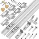 Closet Bifold Door Hardware & 48 Inch Track 2-Pack Kit, 4 ft Bi Folding Puerta Repair Replacement Kit for Bedroom Laundry, with 4 foot Rail Floor & Top Bracket Pivot Pin Guide Roller Hinge Knob